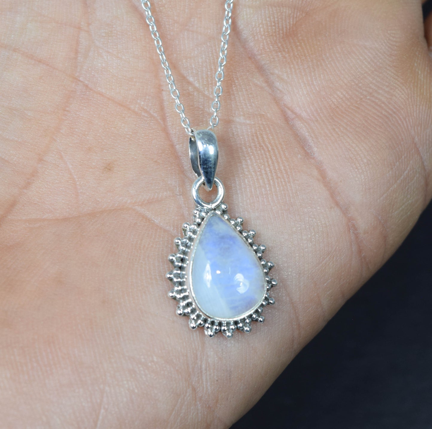Wholesale 5PC 925 Solid Sterling Silver White Rainbow Moonstone Pendant Lot