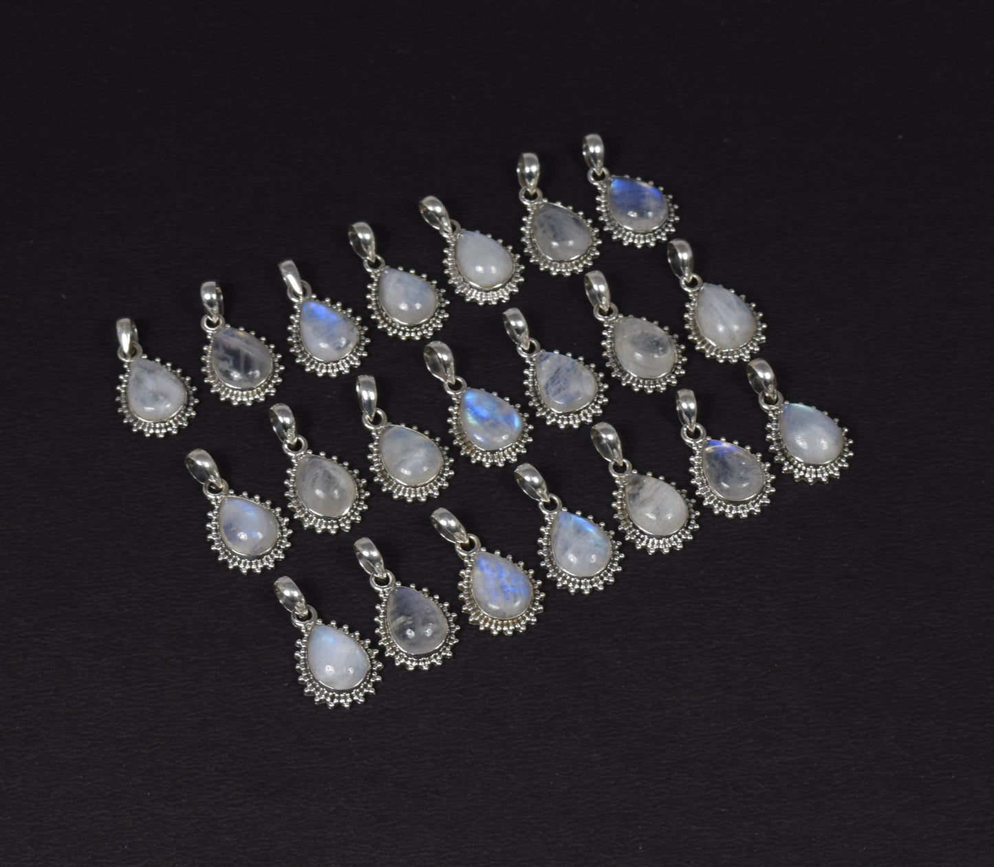 Wholesale 21PC 925 Solid Sterling Silver White Rainbow Moonstone Pendant Lot
