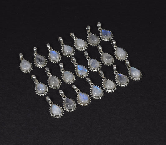Wholesale 21PC 925 Solid Sterling Silver White Rainbow Moonstone Pendant Lot
