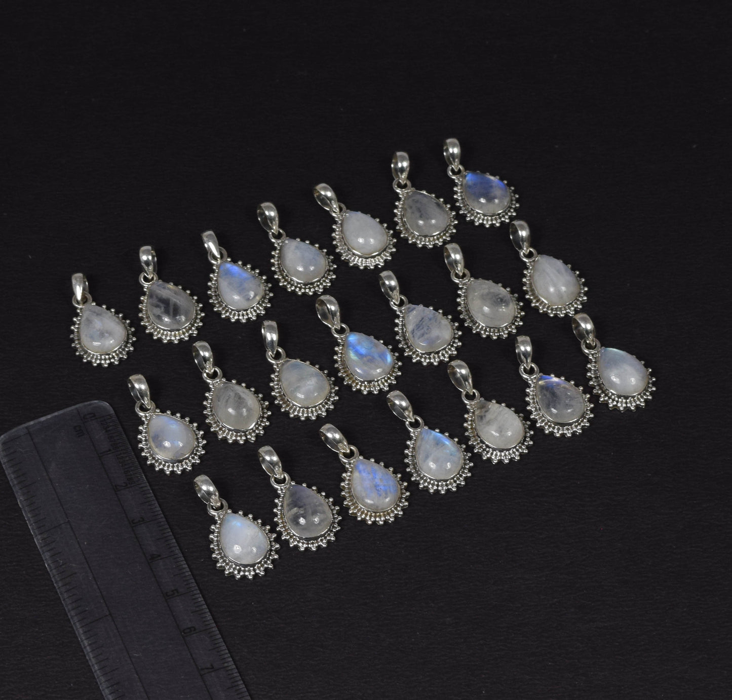 Wholesale 21PC 925 Solid Sterling Silver White Rainbow Moonstone Pendant Lot