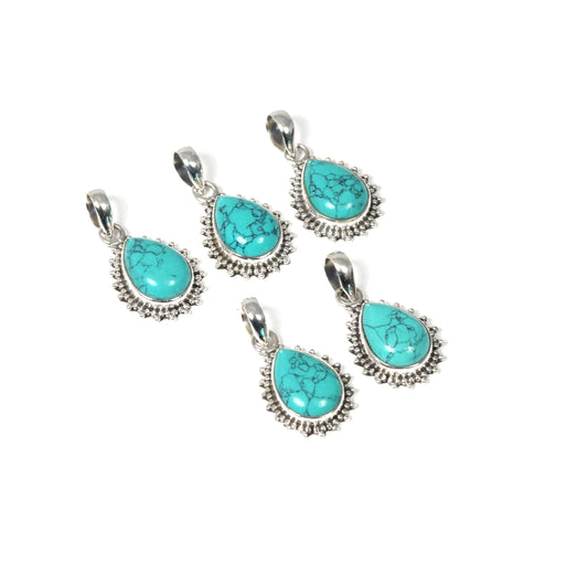 Wholesale 5PC 925 Solid Sterling Silver Blue Turquoise Pendant Lot