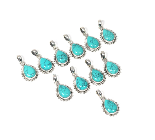 Wholesale 11PC 925 Solid Sterling Silver Blue Turquoise Pendant Lot