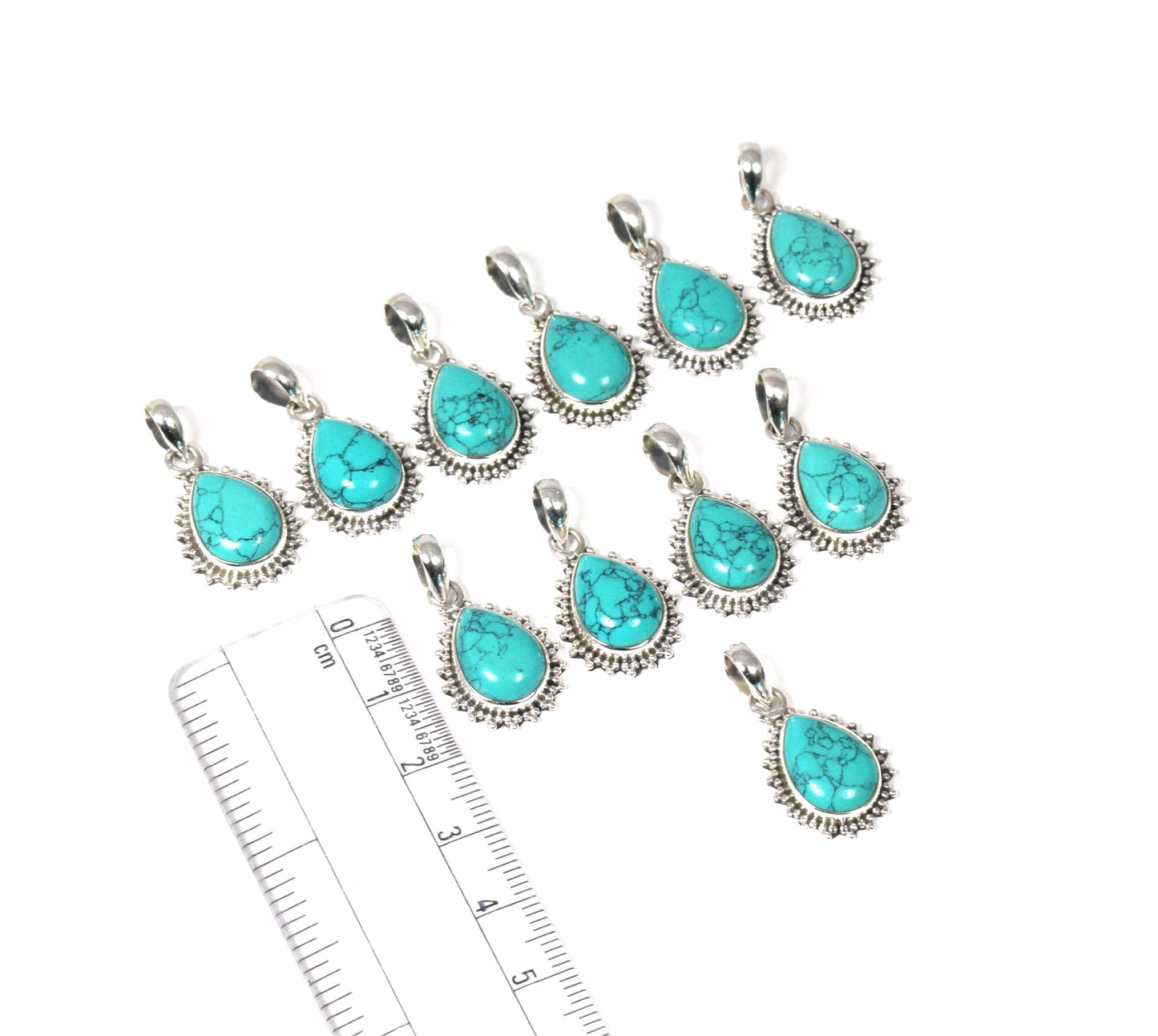 Wholesale 11PC 925 Solid Sterling Silver Blue Turquoise Pendant Lot