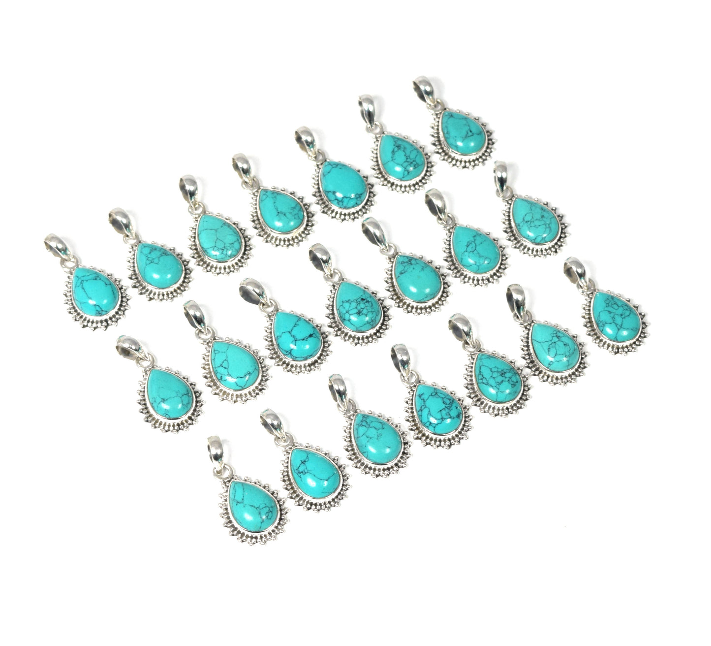 Wholesale 21PC 925 Solid Sterling Silver Blue Turquoise Pendant Lot