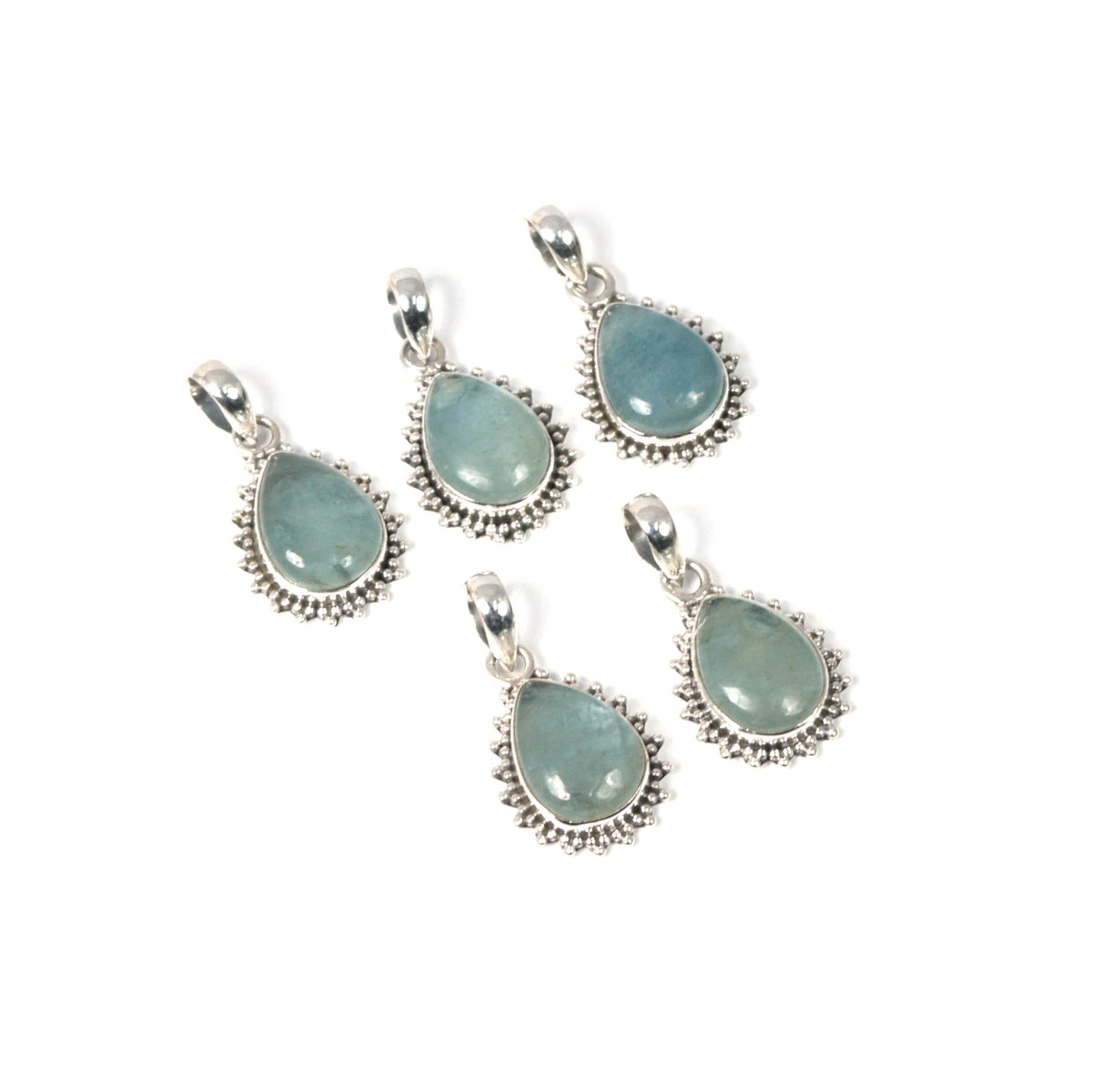Wholesale 5PC 925 Solid Sterling Silver Aquamarine Pendant Lot