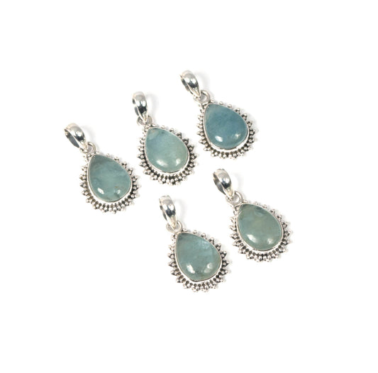 Wholesale 5PC 925 Solid Sterling Silver Aquamarine Pendant Lot