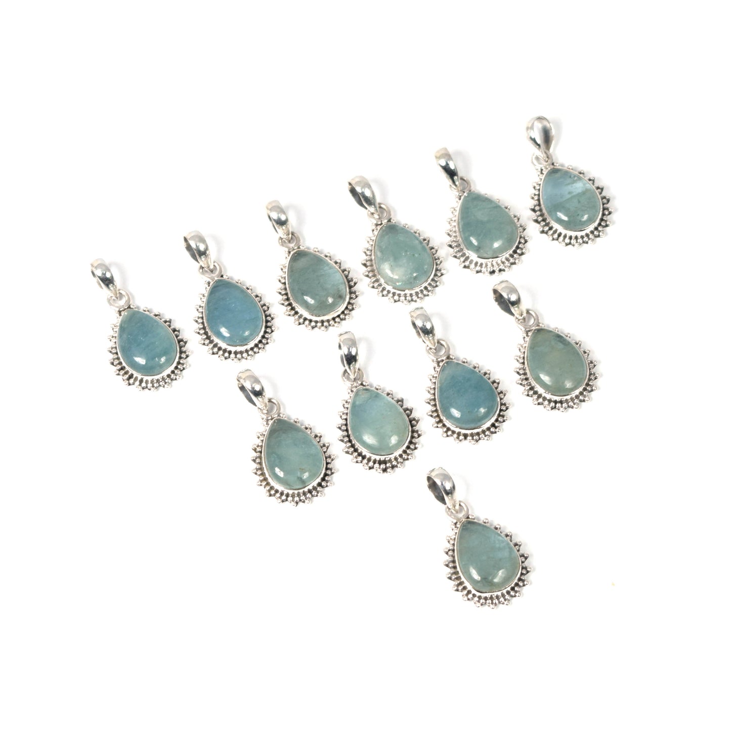 Wholesale 11PC 925 Solid Sterling Silver Aquamarine Pendant Lot