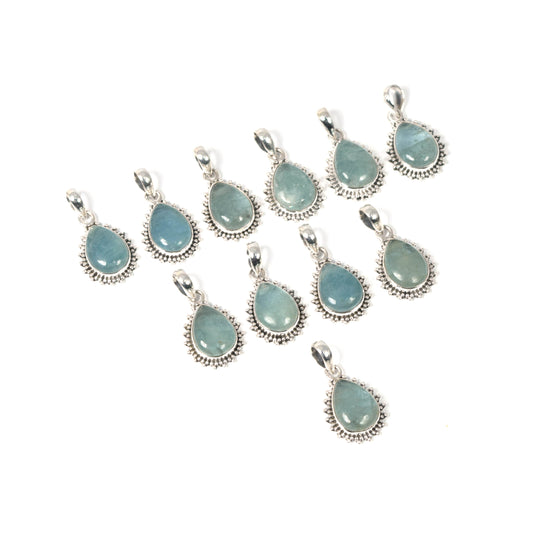 Wholesale 11PC 925 Solid Sterling Silver Aquamarine Pendant Lot