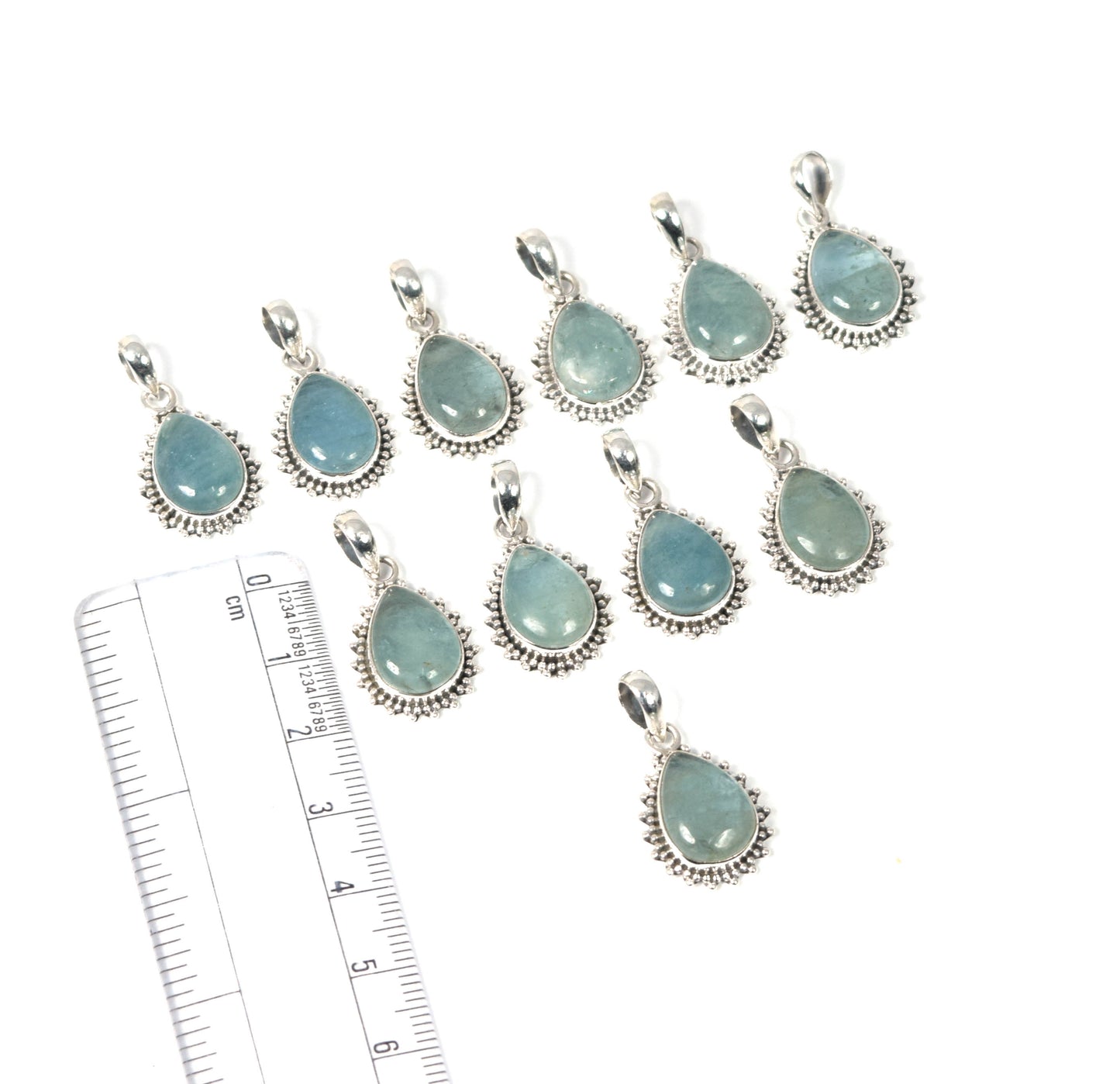Wholesale 11PC 925 Solid Sterling Silver Aquamarine Pendant Lot