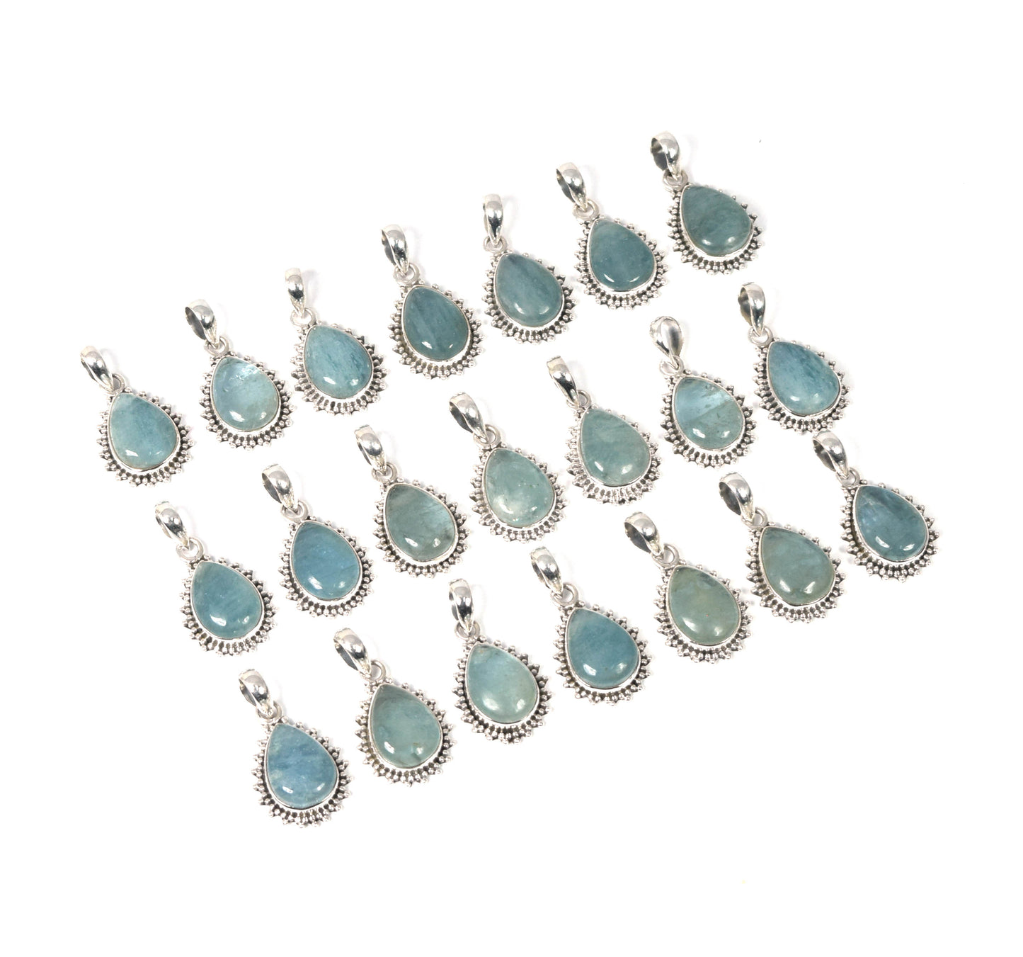 Wholesale 21PC 925 Solid Sterling Silver Aquamarine Pendant Lot