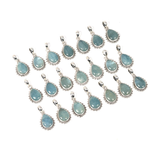 Wholesale 21PC 925 Solid Sterling Silver Aquamarine Pendant Lot