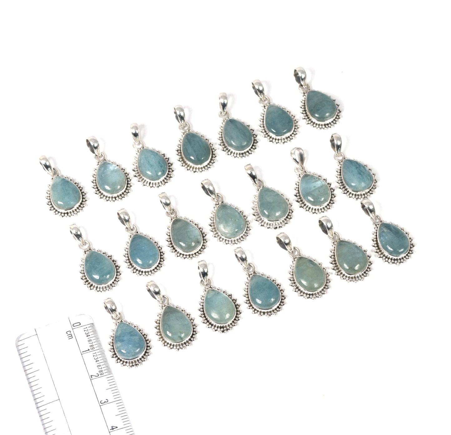Wholesale 21PC 925 Solid Sterling Silver Aquamarine Pendant Lot