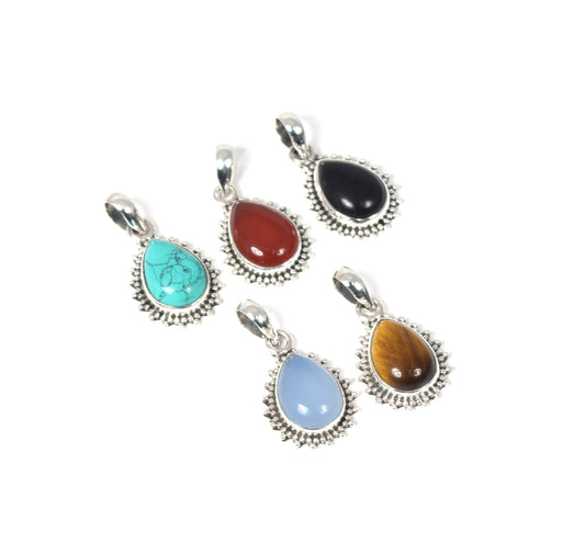 Wholesale 5PC 925 Solid Sterling Silver Tiger Eye Mix Stone Pendant Lot