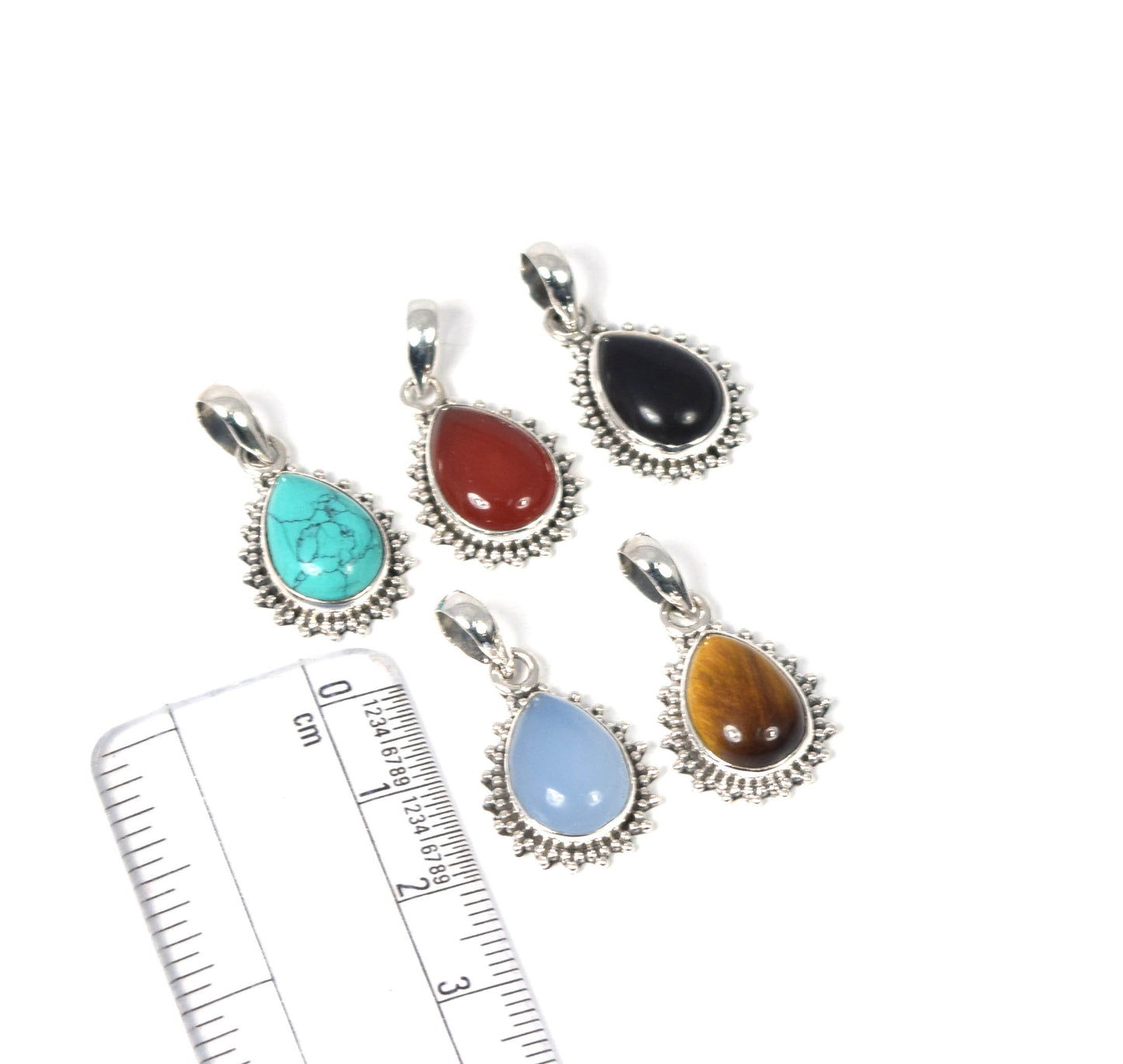 Wholesale 5PC 925 Solid Sterling Silver Tiger Eye Mix Stone Pendant Lot