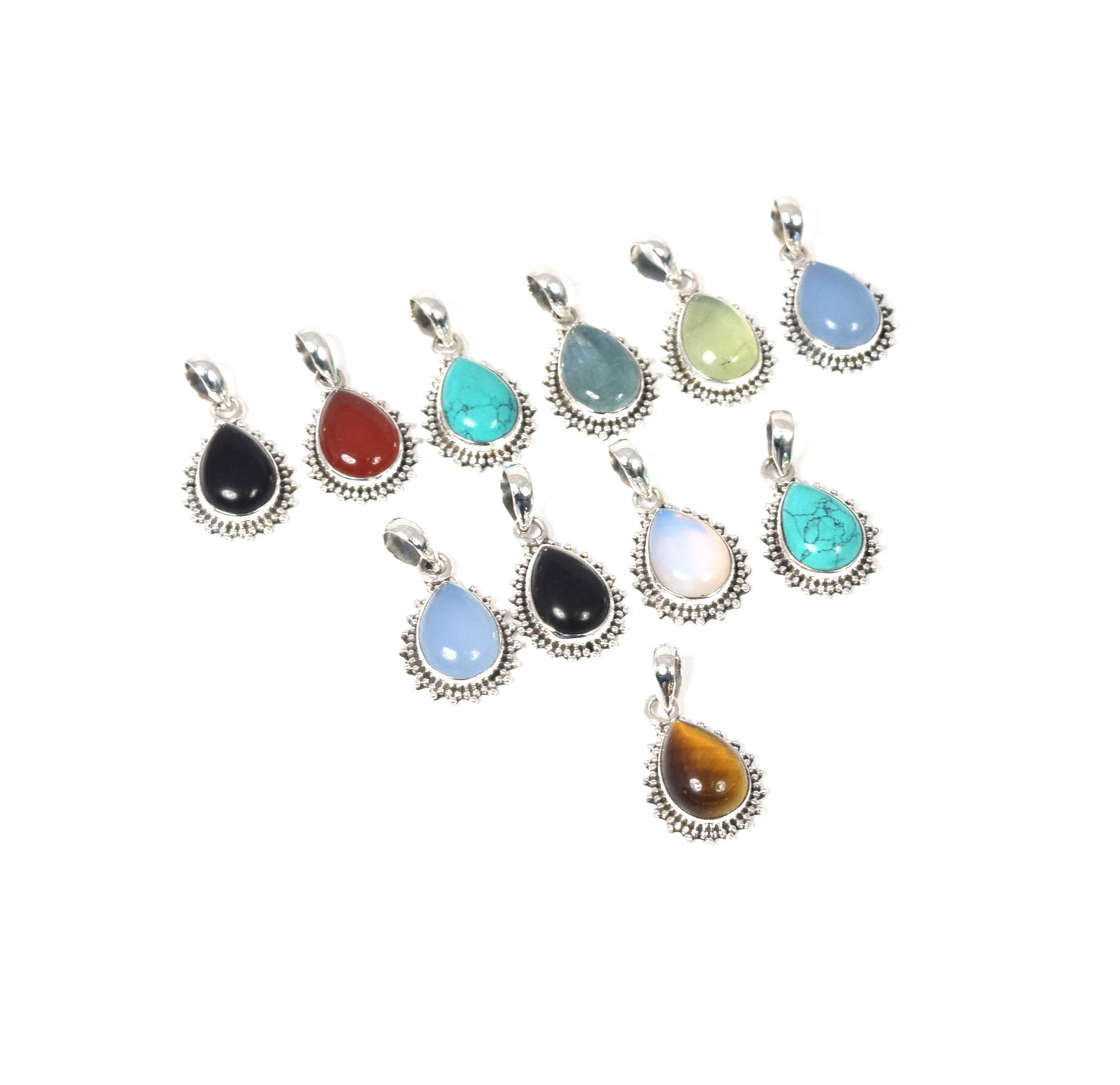 Wholesale 11PC 925 Solid Sterling Silver Aquamarine Mix Pendant Lot