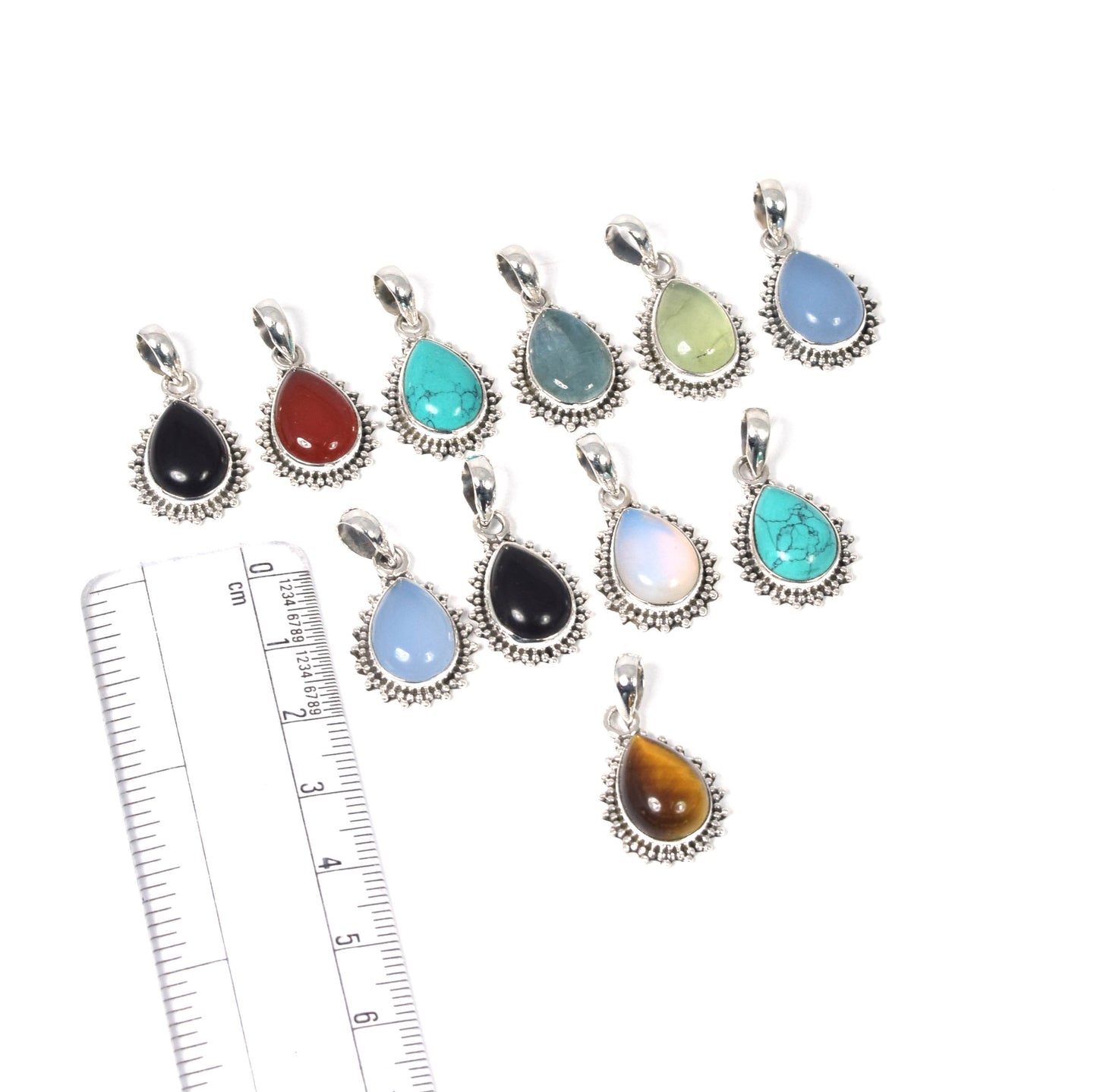 Wholesale 11PC 925 Solid Sterling Silver Aquamarine Mix Pendant Lot