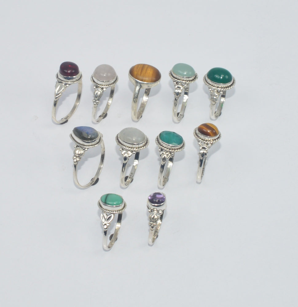 WHOLESALE 11PC 925 SOLID STERLING SILVER GREEN ONYX ANDMIX STONE RING LOT