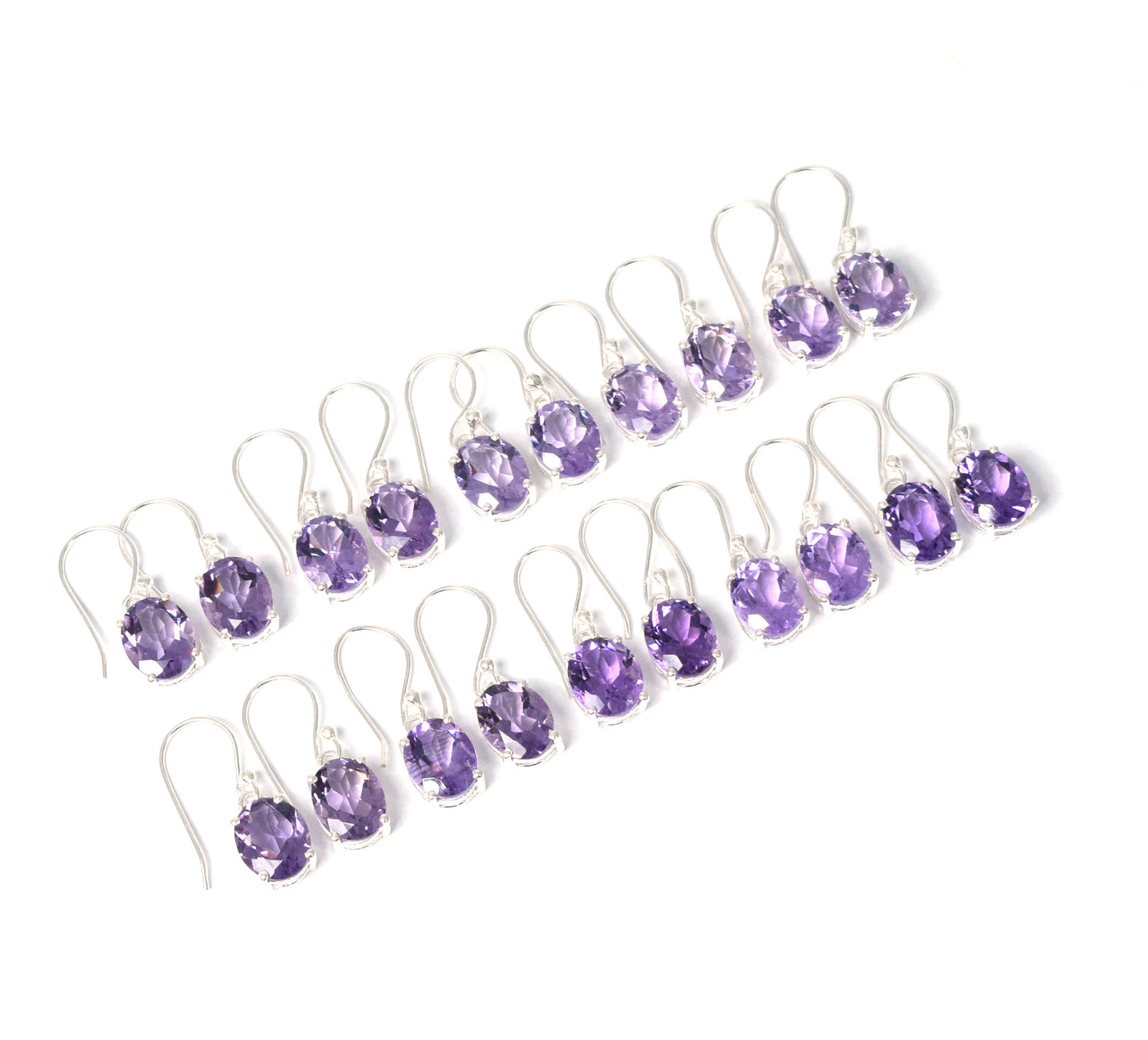 Wholesale 10PR 925 Solid Sterling Silver Cut Purple Amethyst Hook Earring Lot