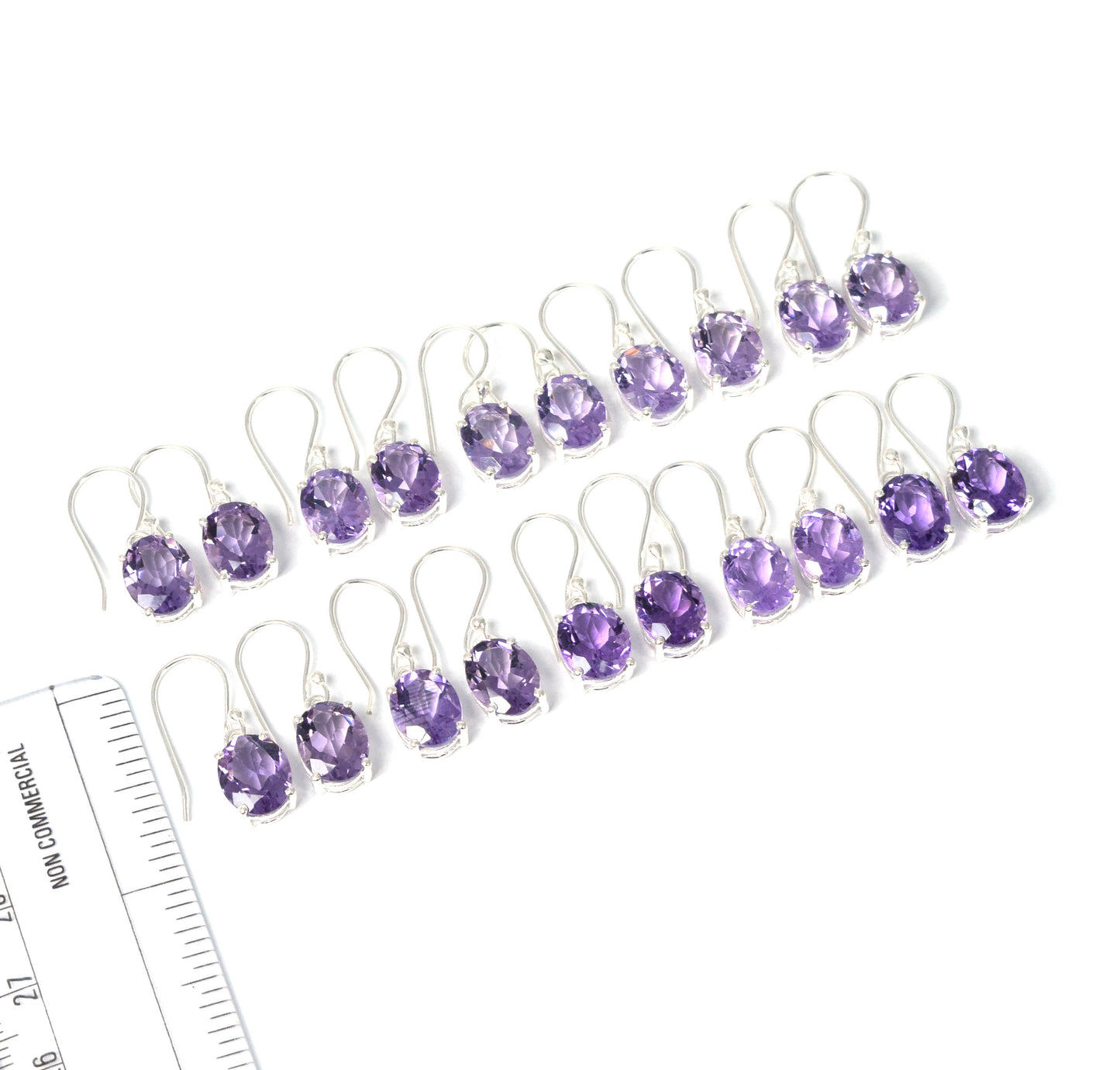 Wholesale 10PR 925 Solid Sterling Silver Cut Purple Amethyst Hook Earring Lot