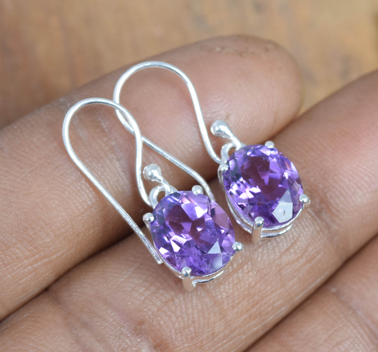 Wholesale 10PR 925 Solid Sterling Silver Cut Purple Amethyst Hook Earring Lot