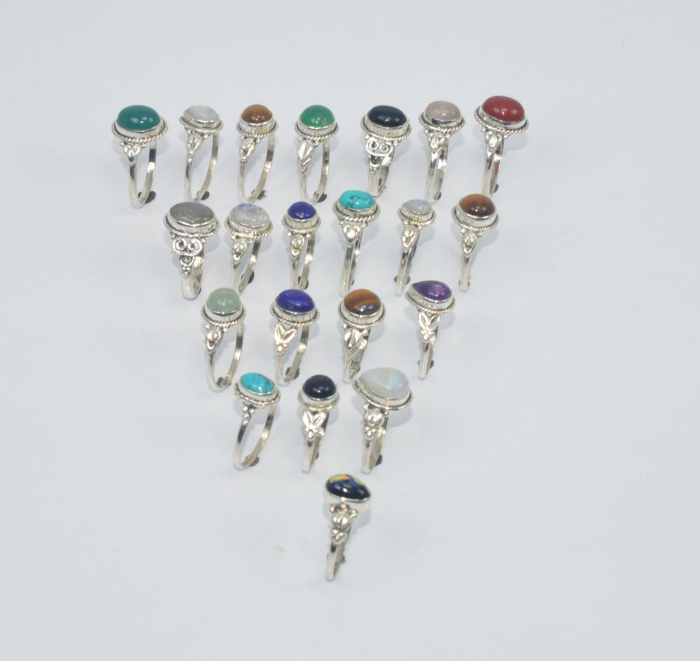 WHOLESALE 21PC 925 SOLID STERLING SILVER TIGER EYE AND MIX STONE RING LOT