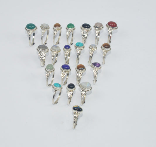 WHOLESALE 21PC 925 SOLID STERLING SILVER TIGER EYE AND MIX STONE RING LOT