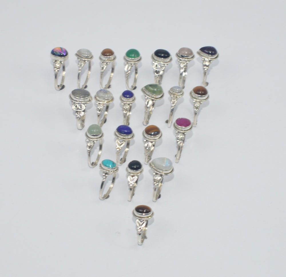 WHOLESALE 21PC925 SOLIDSTERLING SILVER DICHO GLASS AND MIX STONE RING LOT