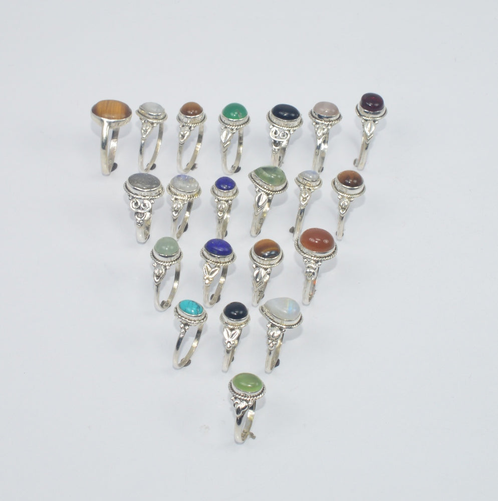 WHOLESALE 21PC925 SOLIDSTERLING SILVER RAINBOW MOON STONE ANDMIX RING LOT
