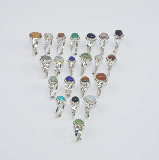 WHOLESALE 21PC925 SOLIDSTERLING SILVER RAINBOW MOON STONE ANDMIX RING LOT