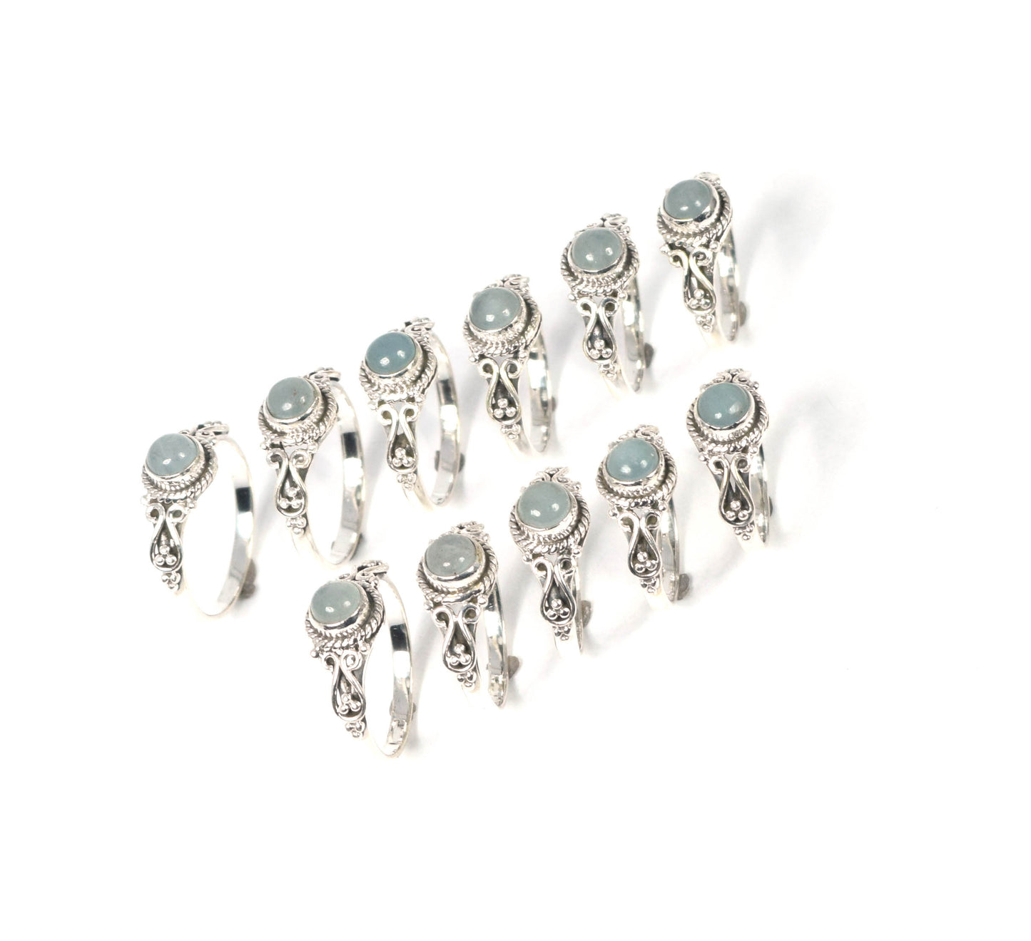 Wholesale 11PC 925 Solid Sterling Silver Aquamarine Ring Lot