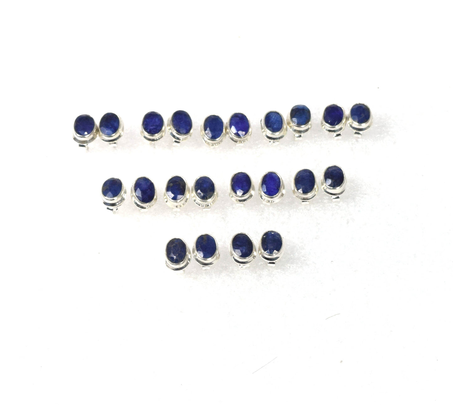 Wholesale 11PR 925 Sterling Silver Faceted Blue Simulated Sapphire Stud Lot