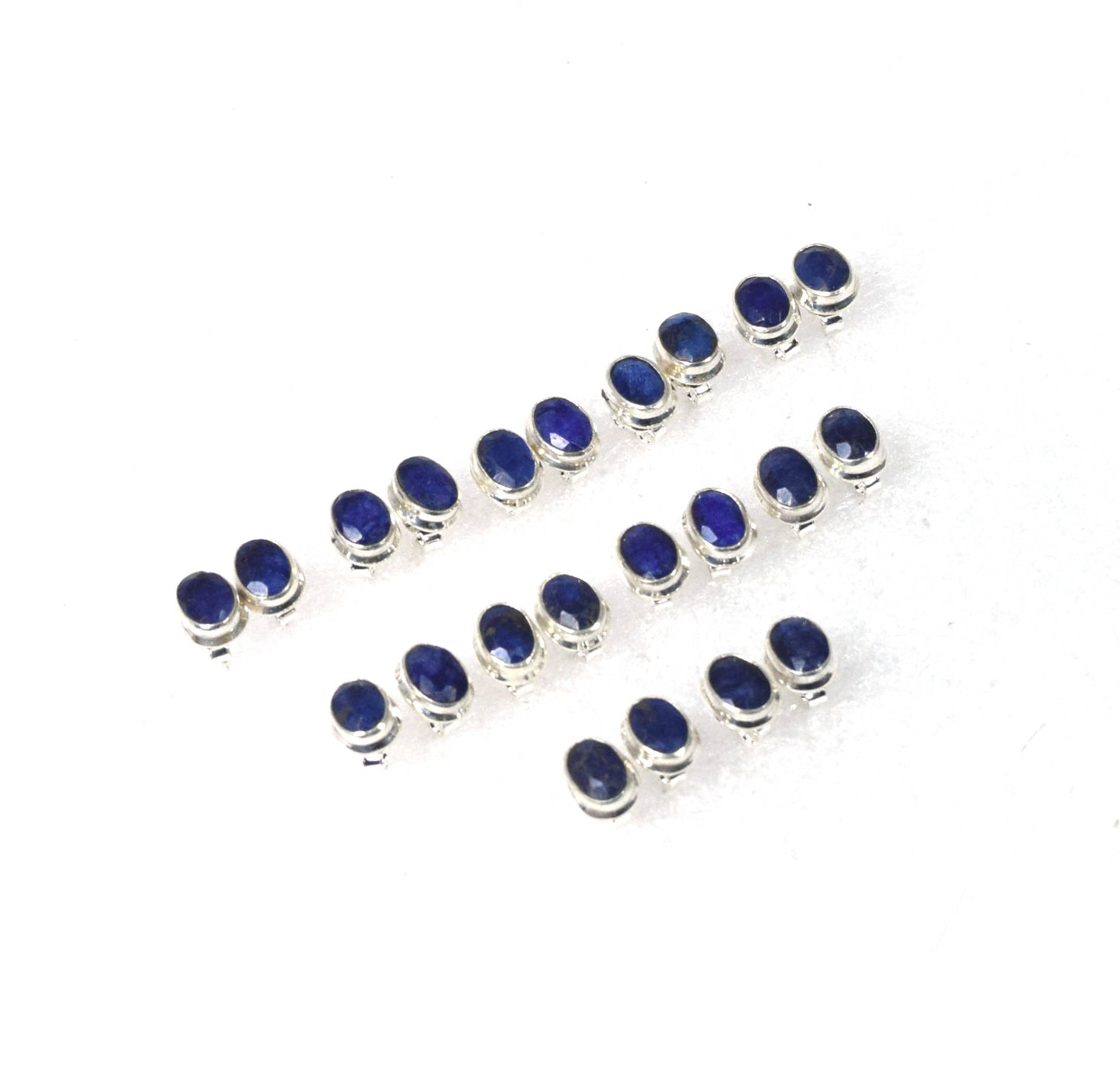 Wholesale 11PR 925 Sterling Silver Faceted Blue Simulated Sapphire Stud Lot