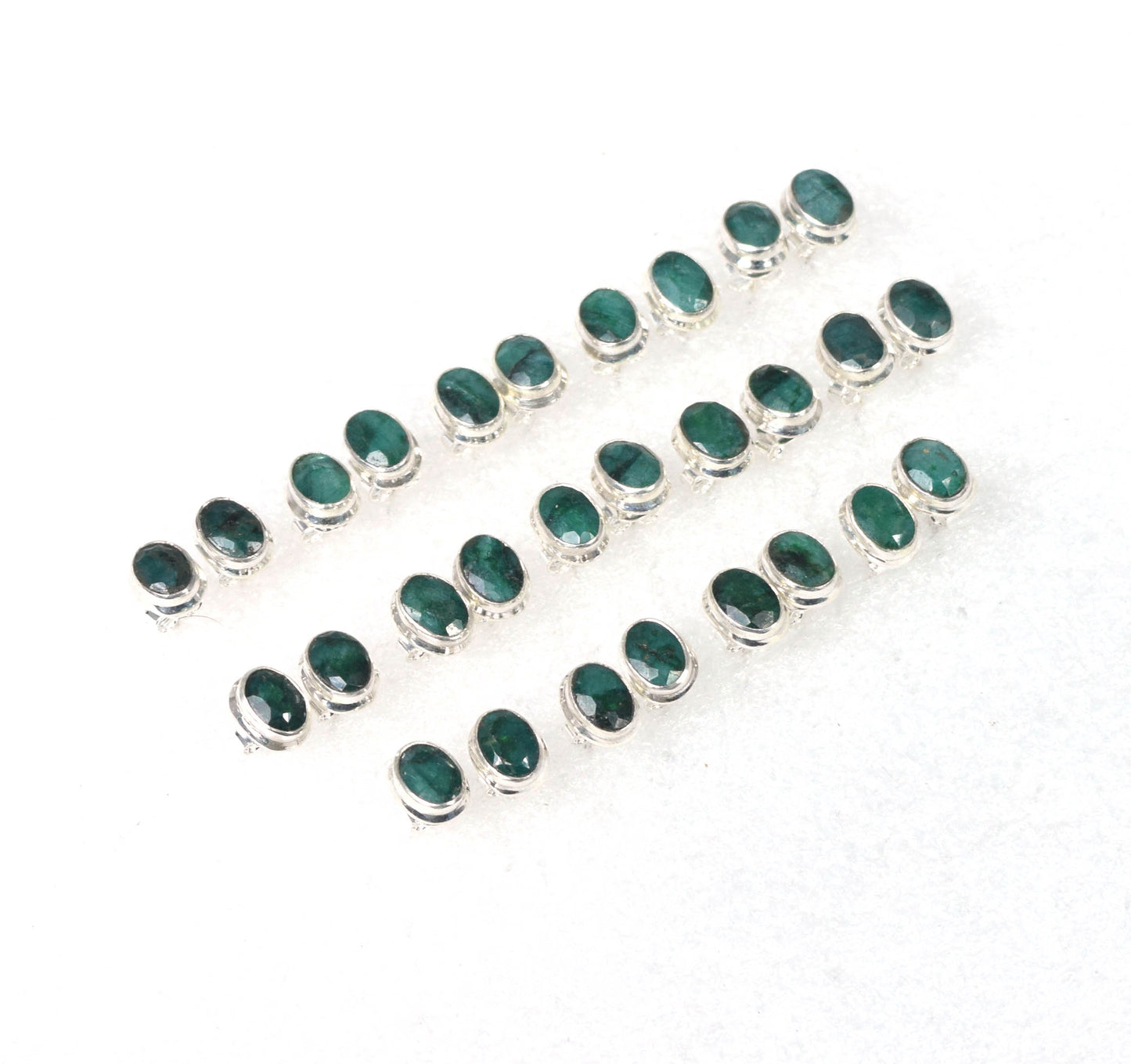 Wholesale 14PR 925 Solid Sterling Silver Green Simulated Emerald Stud Lot
