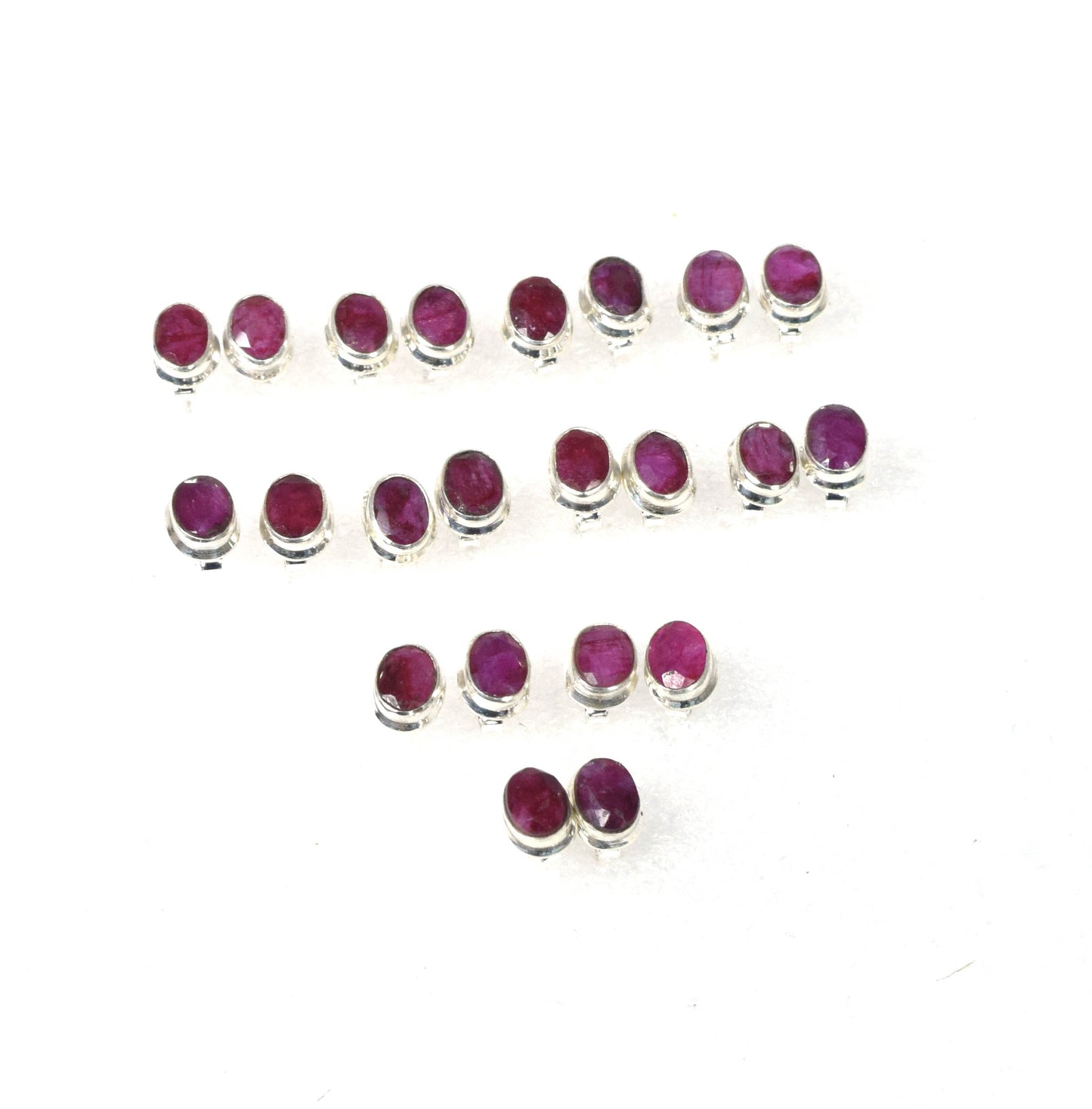 Wholesale 11PR 925 Solid Sterling Faceted Simulated Ruby Stud Lot