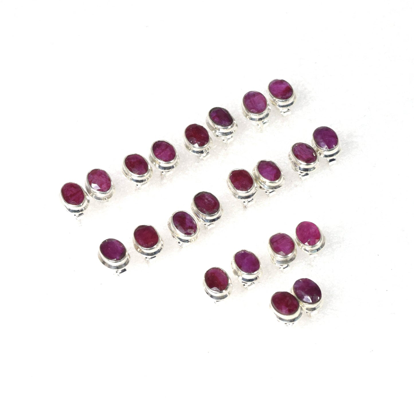 Wholesale 11PR 925 Solid Sterling Faceted Simulated Ruby Stud Lot