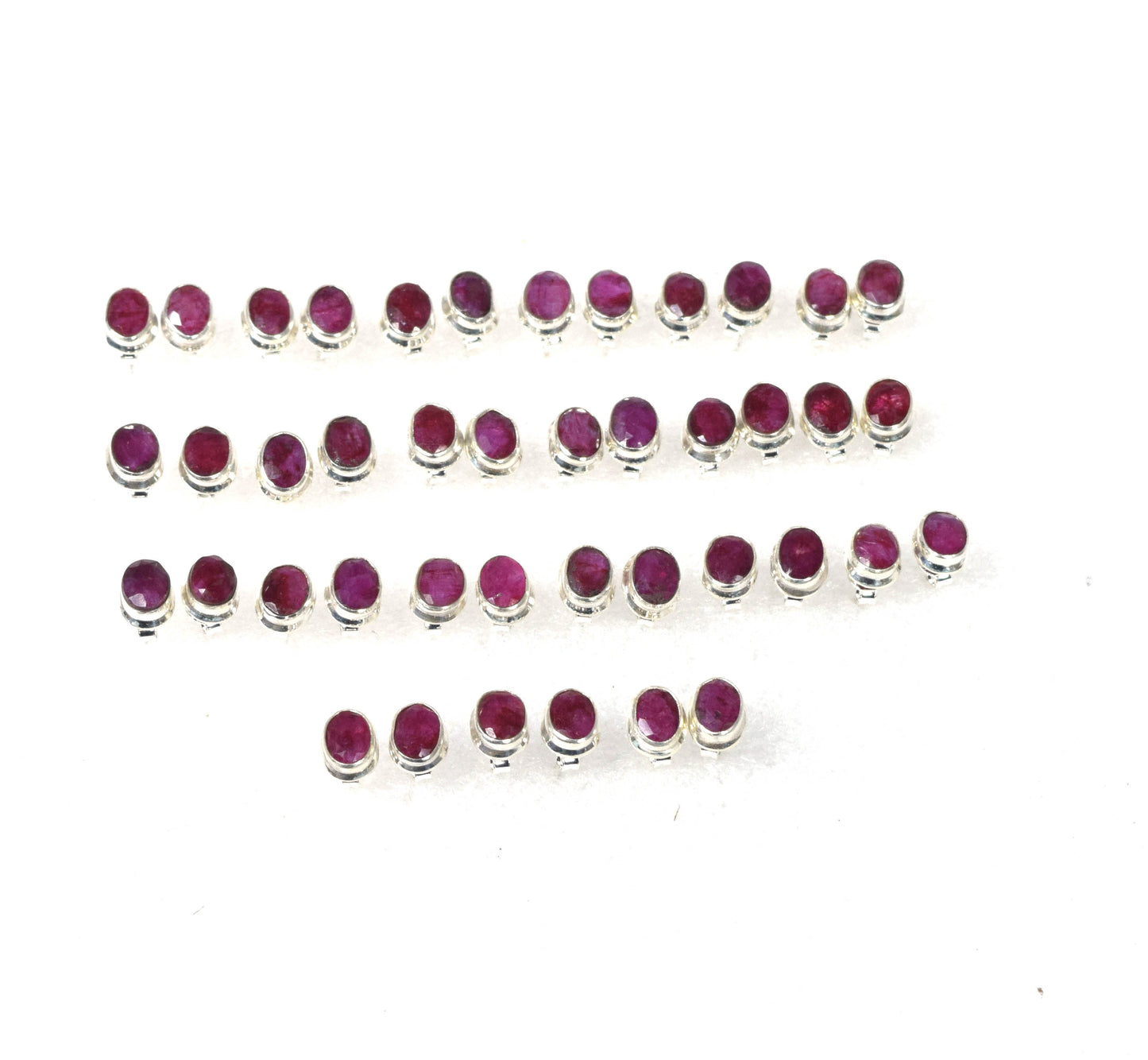 Wholesale 21PR 925 Solid Sterling  Faceted Simulated Ruby Stud Lot