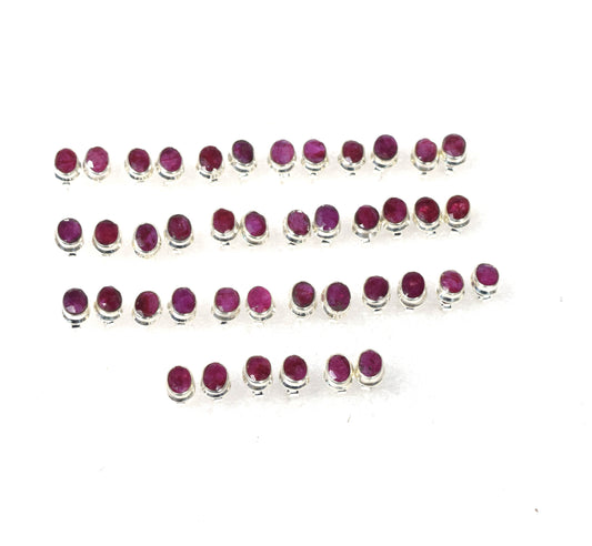 Wholesale 21PR 925 Solid Sterling  Faceted Simulated Ruby Stud Lot