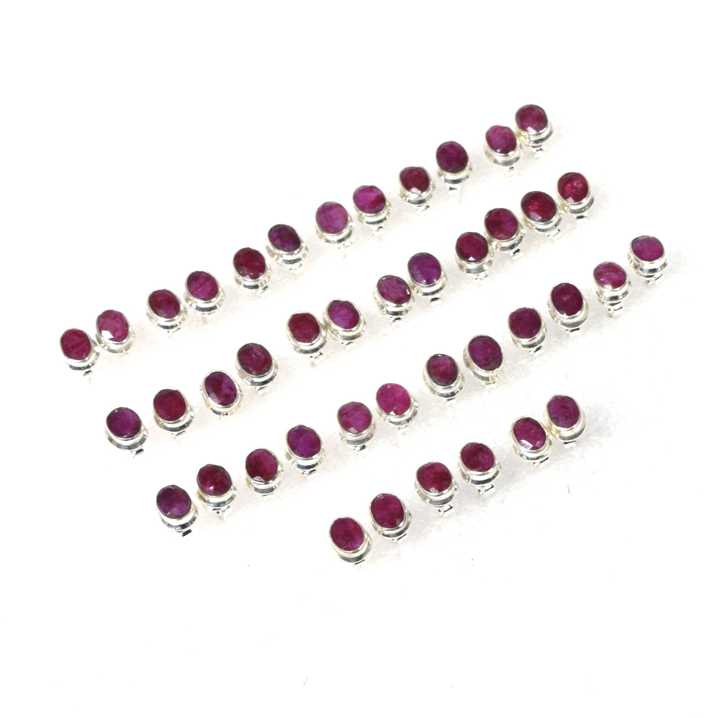 Wholesale 21PR 925 Solid Sterling  Faceted Simulated Ruby Stud Lot