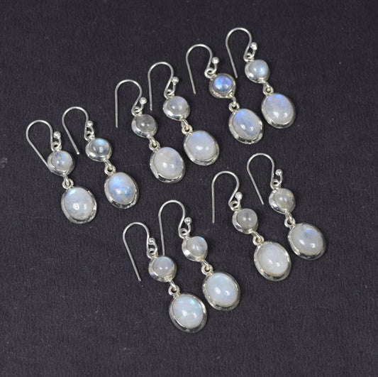 Wholesale 5PR 925 Sterling Silver White Rainbow Moonstone Hook Earring Lot
