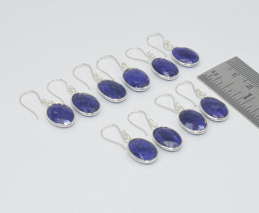 WHOLESALE 5PR 925 STERLING SILVER BLUE Simulated Sapphire HOOK EARRING LOT