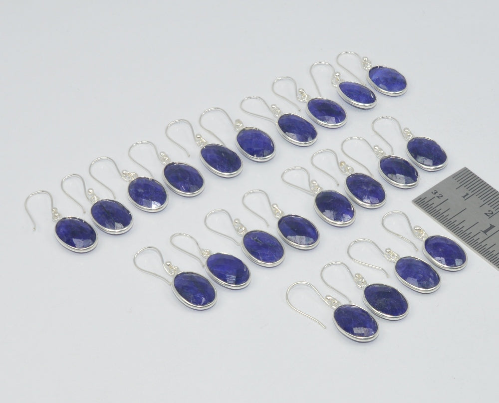 WHOLESALE 11PR 925 STERLING SILVER BLUE Simulated Sapphire HOOK EARRING LOT