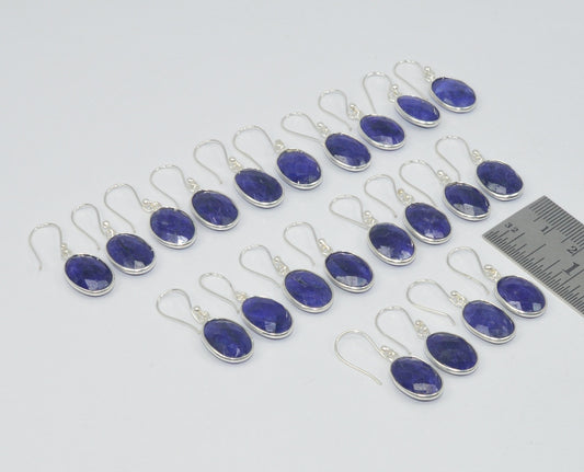 WHOLESALE 11PR 925 STERLING SILVER BLUE Simulated Sapphire HOOK EARRING LOT