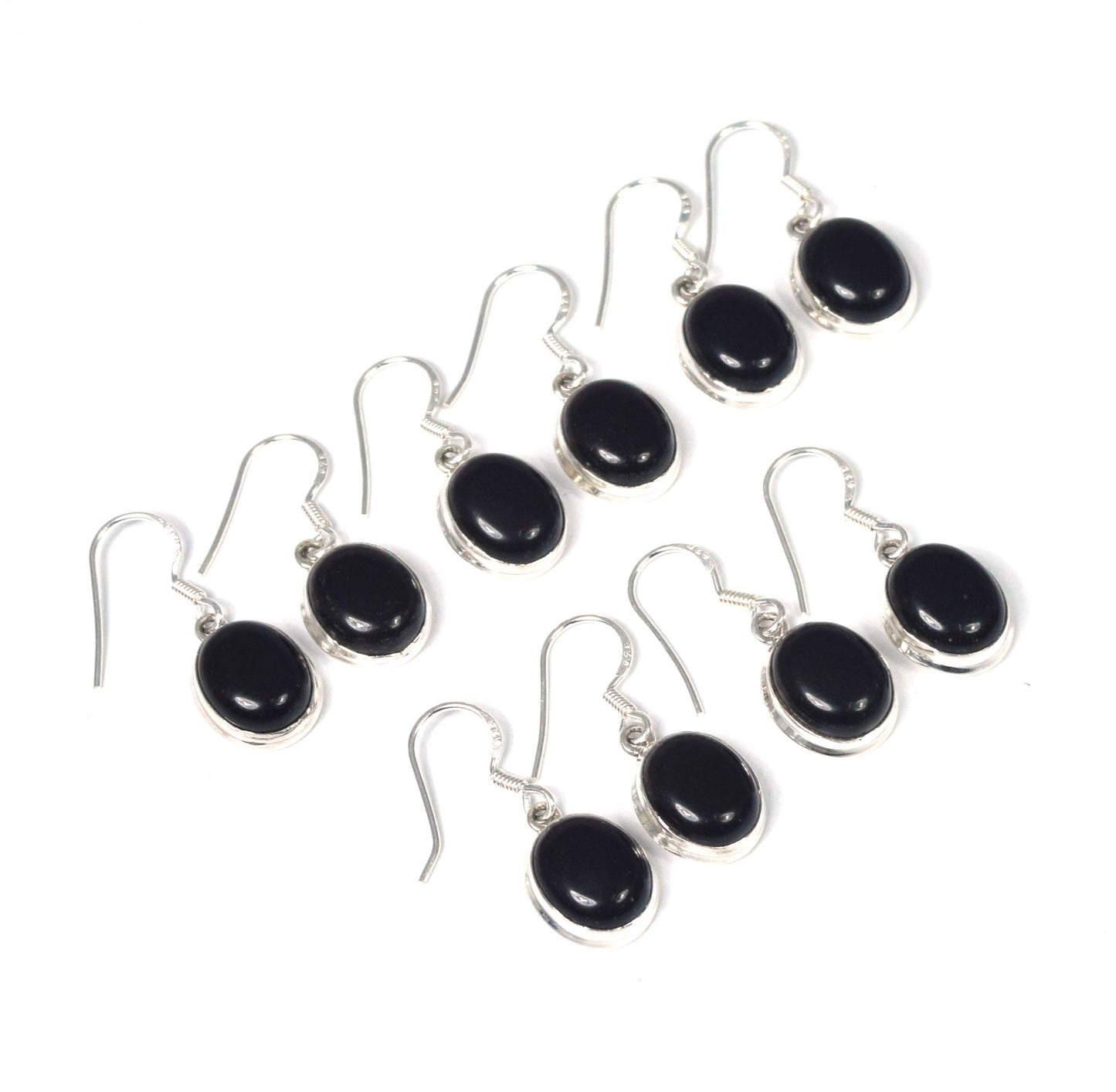 Wholesale 5PR 925 Solid Sterling Silver Black Onyx Hook Earring Lot