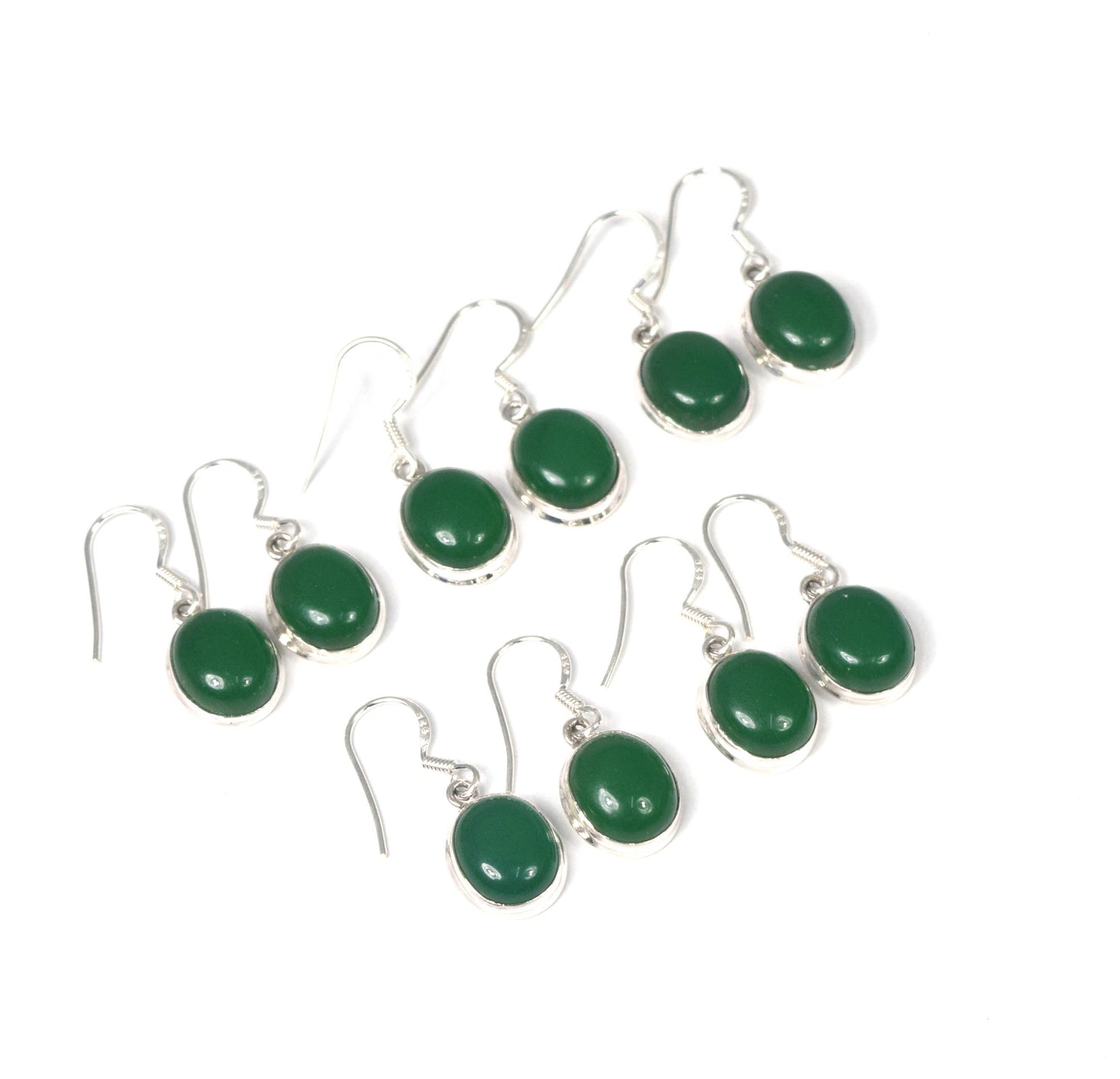 Wholesale 5PR 925 Solid Sterling Silver Green Onyx Hook Earring Lot