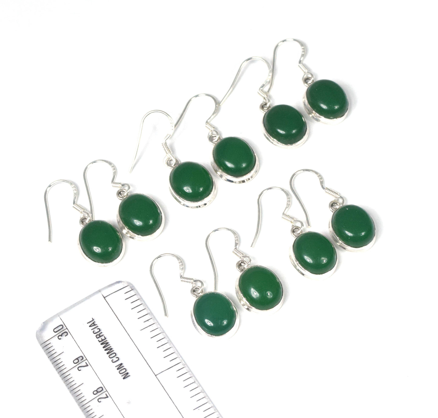 Wholesale 5PR 925 Solid Sterling Silver Green Onyx Hook Earring Lot