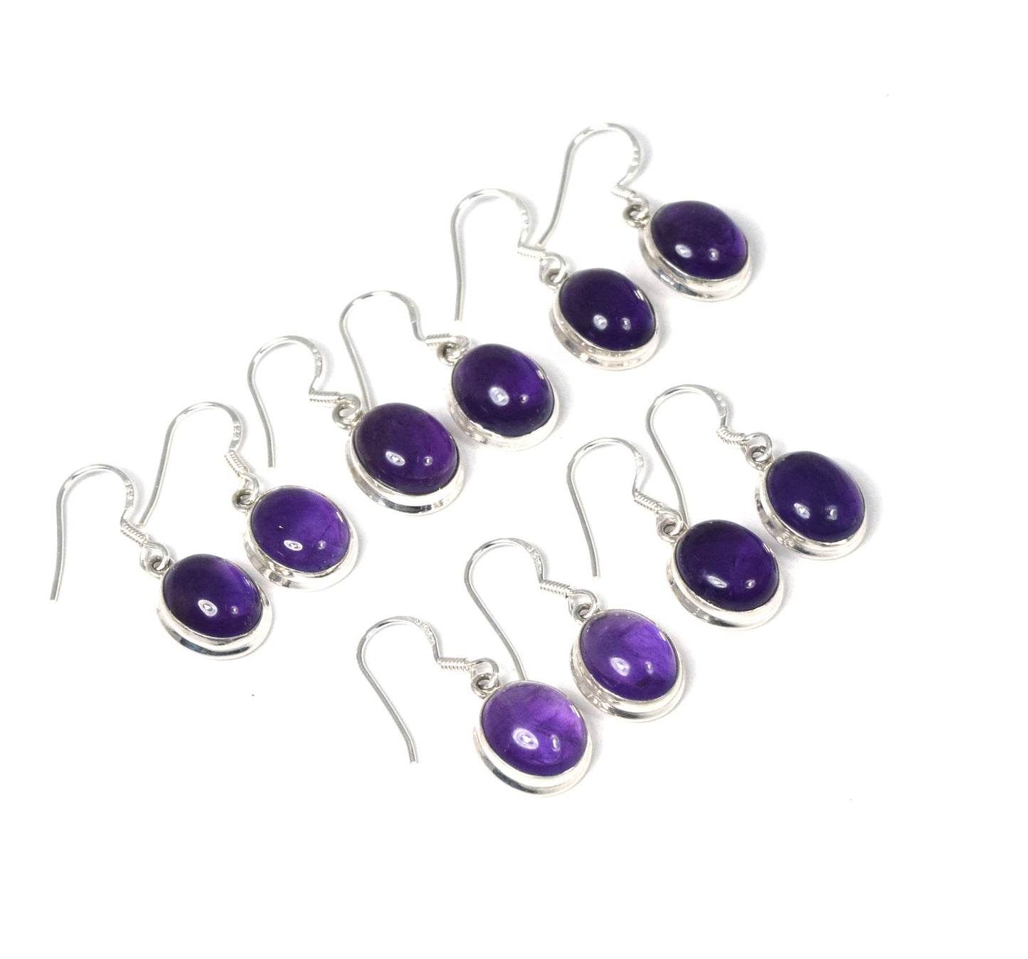 Wholesale 5PR 925 Solid Sterling Silver Purple Amethyst Hook Earring Lot