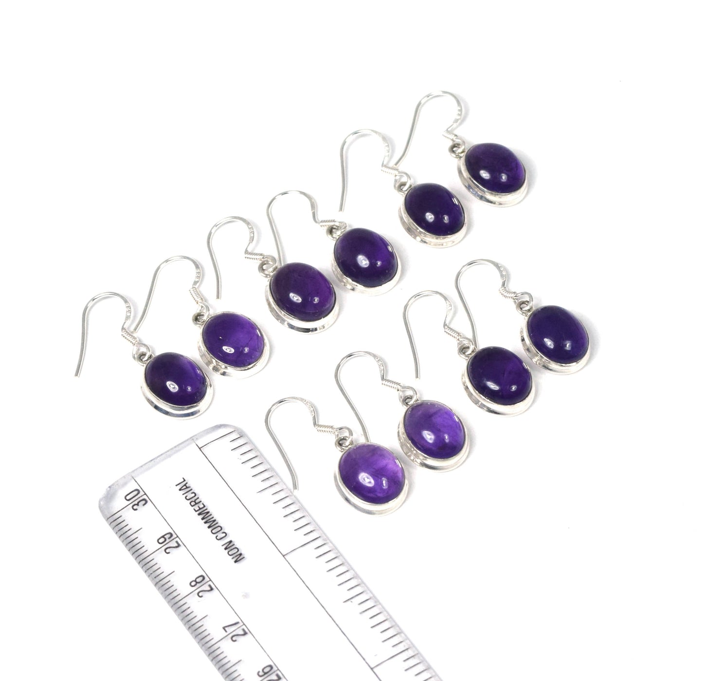 Wholesale 5PR 925 Solid Sterling Silver Purple Amethyst Hook Earring Lot