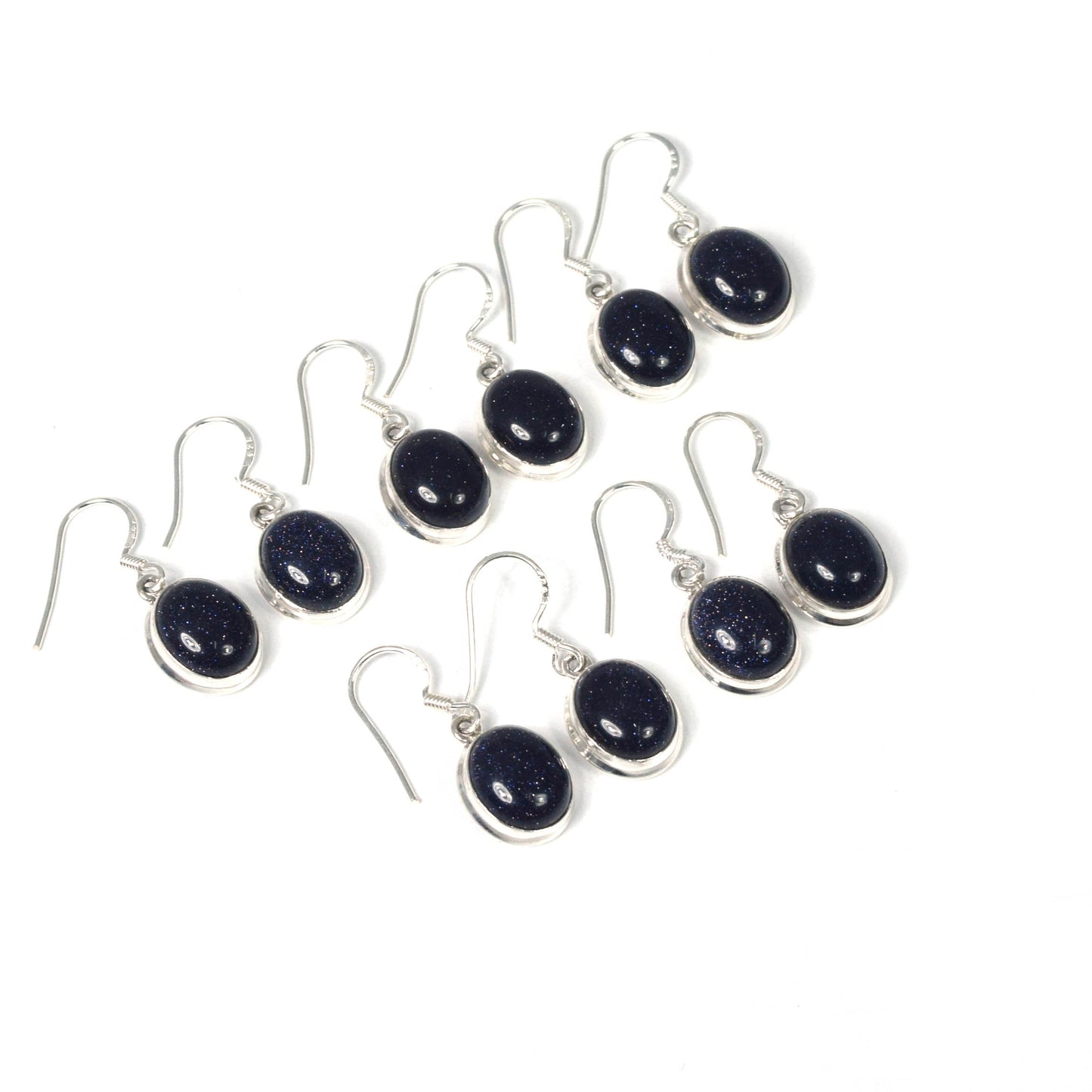Wholesale 5PR 925 Solid Sterling Silver Blue Sunstone Hook Earring Lot