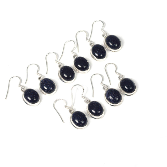 Wholesale 5PR 925 Solid Sterling Silver Blue Sunstone Hook Earring Lot