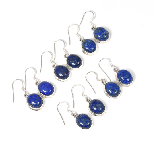 Wholesale 5PR 925 Solid Sterling Silver Blue Lapis Lazuli Hook Earring Lot